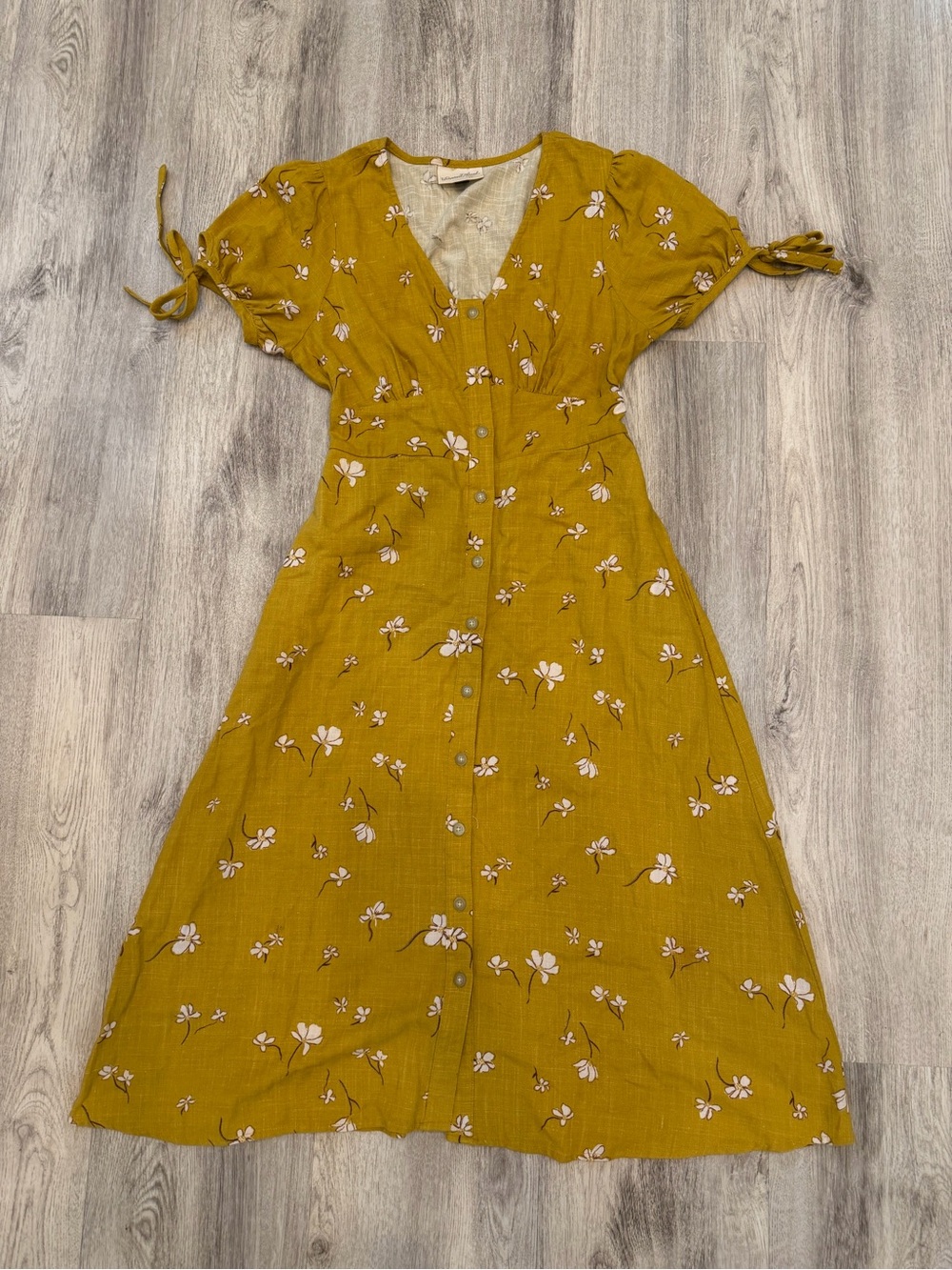 Universal Thread Mustard Yellow Floral Button Front Midi Dress Small